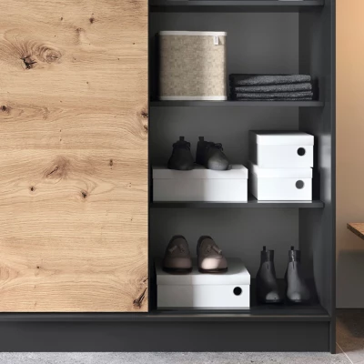 Kleiderschrank mit Schiebetüren und Spiegel, 120 cm, OLIVIERA – schwarz/Eiche handwerklich.