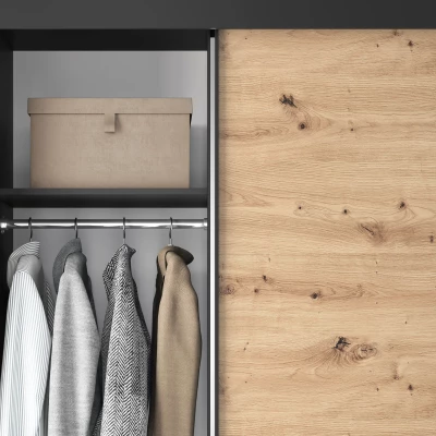 Kleiderschrank mit Schiebetüren und Spiegel, 120 cm, OLIVIERA – schwarz/Eiche handwerklich.