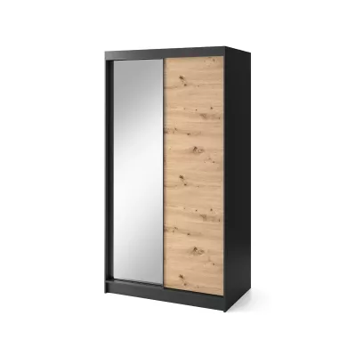 Kleiderschrank mit Schiebetüren und Spiegel, 120 cm, OLIVIERA – schwarz/Eiche handwerklich.