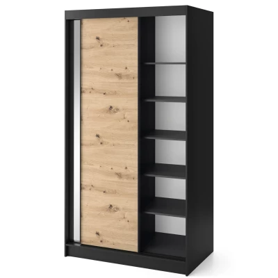 Kleiderschrank mit Schiebetüren und Spiegel, 120 cm, OLIVIERA – schwarz/Eiche handwerklich.