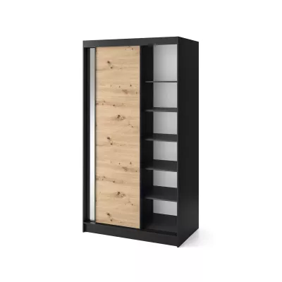 Kleiderschrank mit Schiebetüren und Spiegel, 120 cm, OLIVIERA – schwarz/Eiche handwerklich.