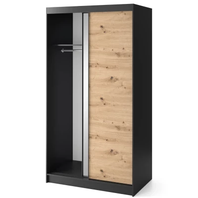 Kleiderschrank mit Schiebetüren und Spiegel, 120 cm, OLIVIERA – schwarz/Eiche handwerklich.