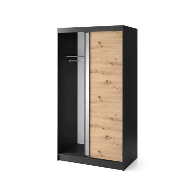 Kleiderschrank mit Schiebetüren und Spiegel, 120 cm, OLIVIERA – schwarz/Eiche handwerklich.