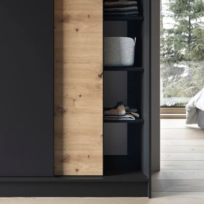 Kleiderschrank mit Schiebetüren 180 cm OLIVIERA - schwarz / Eiche handwerklich