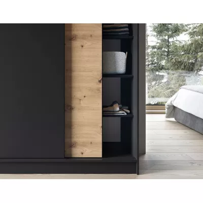 Kleiderschrank mit Schiebetüren 180 cm OLIVIERA - schwarz / Eiche handwerklich