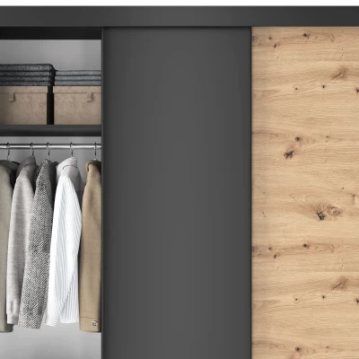 Kleiderschrank mit Schiebetüren 180 cm OLIVIERA - schwarz / Eiche handwerklich