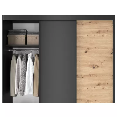 Kleiderschrank mit Schiebetüren 180 cm OLIVIERA - schwarz / Eiche handwerklich