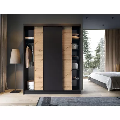Kleiderschrank mit Schiebetüren 180 cm OLIVIERA - schwarz / Eiche handwerklich