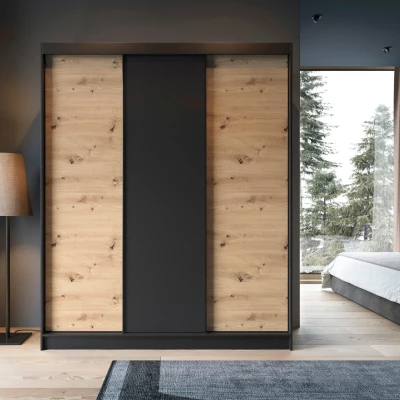 Kleiderschrank mit Schiebetüren 180 cm OLIVIERA - schwarz / Eiche handwerklich