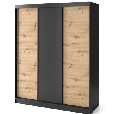 Kleiderschrank mit Schiebetüren 180 cm OLIVIERA - schwarz / Eiche handwerklich