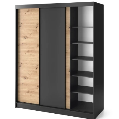 Kleiderschrank mit Schiebetüren 180 cm OLIVIERA - schwarz / Eiche handwerklich