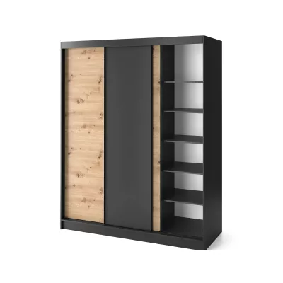 Kleiderschrank mit Schiebetüren 180 cm OLIVIERA - schwarz / Eiche handwerklich