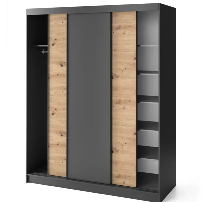 Kleiderschrank mit Schiebetüren 180 cm OLIVIERA - schwarz / Eiche handwerklich