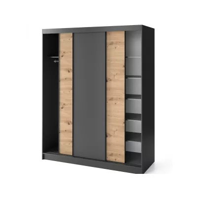 Kleiderschrank mit Schiebetüren 180 cm OLIVIERA - schwarz / Eiche handwerklich