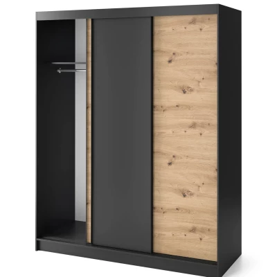 Kleiderschrank mit Schiebetüren 180 cm OLIVIERA - schwarz / Eiche handwerklich