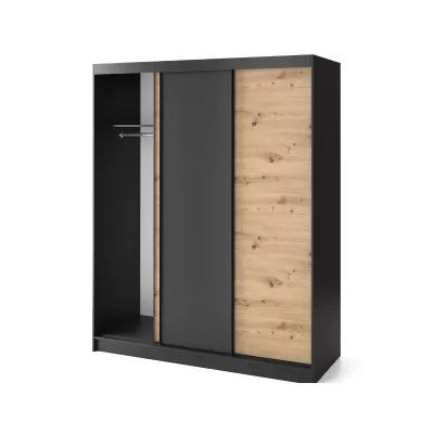 Kleiderschrank mit Schiebetüren 180 cm OLIVIERA - schwarz / Eiche handwerklich