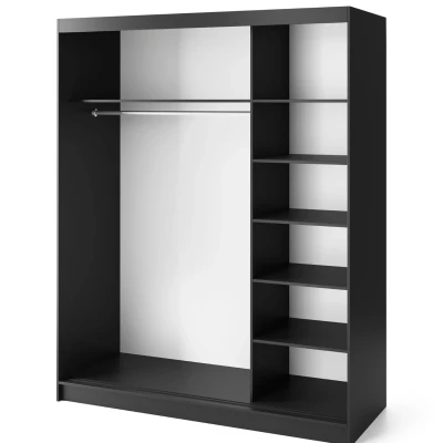 Kleiderschrank mit Schiebetüren und Spiegel, 180 cm, OLIVIERA – schwarz/Eiche handwerklich.