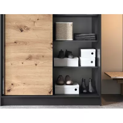 Kleiderschrank mit Schiebetüren und Spiegel, 180 cm, OLIVIERA – schwarz/Eiche handwerklich.