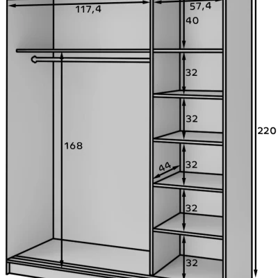 Kleiderschrank mit Schiebetüren und Spiegel, 180 cm, OLIVIERA – schwarz/Eiche handwerklich.
