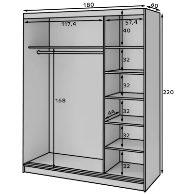 Kleiderschrank mit Schiebetüren und Spiegel, 180 cm, OLIVIERA – schwarz/Eiche handwerklich.