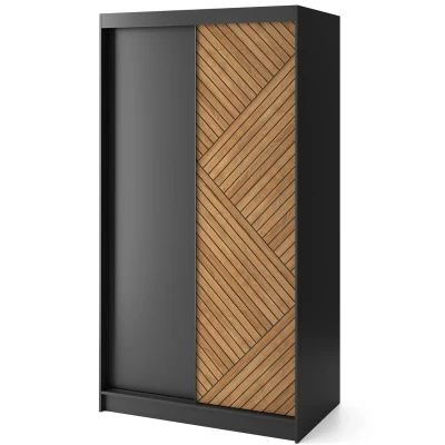 Kleiderschrank mit Schiebetüren 120 cm VALORA – schwarz/karamellfarbene Eiche