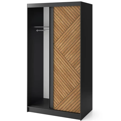 Kleiderschrank mit Schiebetüren 120 cm VALORA – schwarz/karamellfarbene Eiche