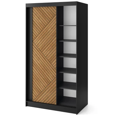 Kleiderschrank mit Schiebetüren 120 cm VALORA – schwarz/karamellfarbene Eiche