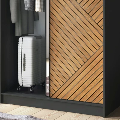 Kleiderschrank mit Spiegel und Schiebetüren 120 cm VALORA – schwarz/karamellfarbene Eiche