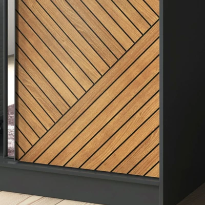 Kleiderschrank mit Spiegel und Schiebetüren 120 cm VALORA – schwarz/karamellfarbene Eiche
