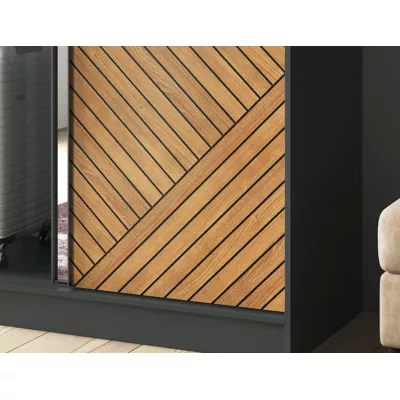 Kleiderschrank mit Spiegel und Schiebetüren 120 cm VALORA – schwarz/karamellfarbene Eiche