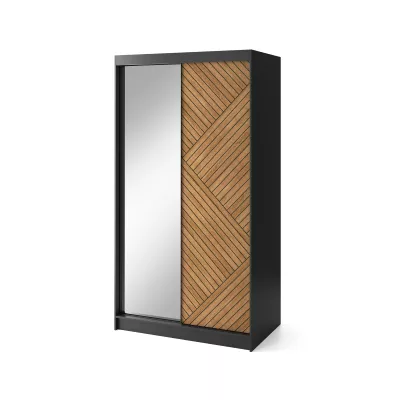 Kleiderschrank mit Spiegel und Schiebetüren 120 cm VALORA – schwarz/karamellfarbene Eiche