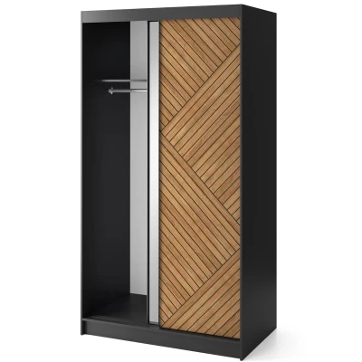 Kleiderschrank mit Spiegel und Schiebetüren 120 cm VALORA – schwarz/karamellfarbene Eiche