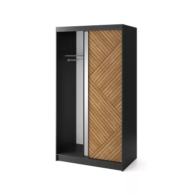 Kleiderschrank mit Spiegel und Schiebetüren 120 cm VALORA – schwarz/karamellfarbene Eiche