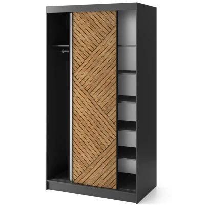 Kleiderschrank mit Spiegel und Schiebetüren 120 cm VALORA – schwarz/karamellfarbene Eiche