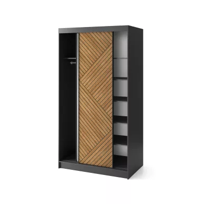 Kleiderschrank mit Spiegel und Schiebetüren 120 cm VALORA – schwarz/karamellfarbene Eiche