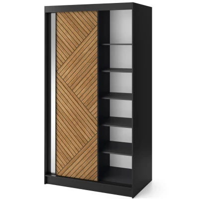 Kleiderschrank mit Spiegel und Schiebetüren 120 cm VALORA – schwarz/karamellfarbene Eiche