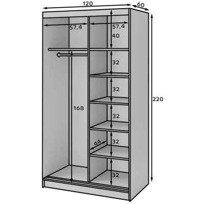 Kleiderschrank mit Spiegel und Schiebetüren 120 cm VALORA – schwarz/karamellfarbene Eiche