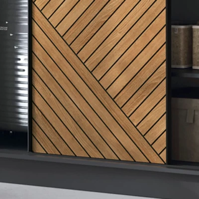 Kleiderschrank mit Schiebetüren 180 cm VALORA - schwarz / karamellfarbene Eiche