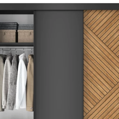 Kleiderschrank mit Schiebetüren 180 cm VALORA - schwarz / karamellfarbene Eiche