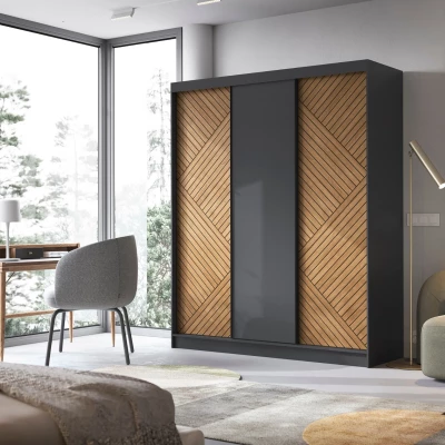 Kleiderschrank mit Schiebetüren 180 cm VALORA - schwarz / karamellfarbene Eiche