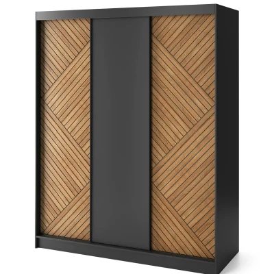 Kleiderschrank mit Schiebetüren 180 cm VALORA - schwarz / karamellfarbene Eiche