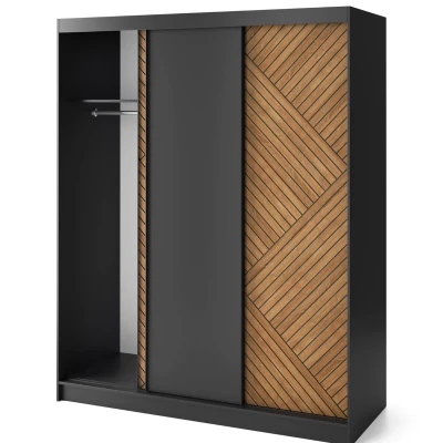 Kleiderschrank mit Schiebetüren 180 cm VALORA - schwarz / karamellfarbene Eiche