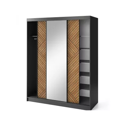 Kleiderschrank mit Spiegel und Schiebetüren 180 cm VALORA - schwarz / karamellfarbene Eiche