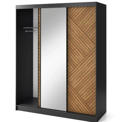 Kleiderschrank mit Spiegel und Schiebetüren 180 cm VALORA - schwarz / karamellfarbene Eiche