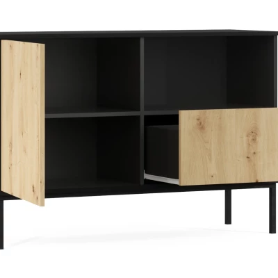 Kommode mit Schublade und Tür CYMBELINE – Schwarz/Eiche (Artisan)