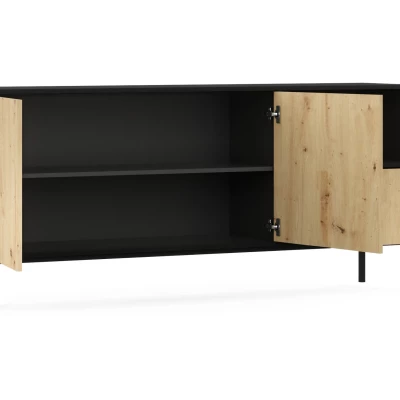 Kommode mit Türen und Schubladen CYMBELINE – Schwarz / Eiche (Artisan)