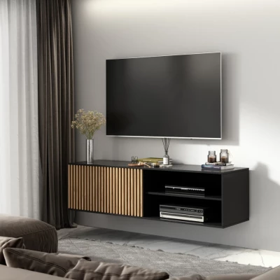PHAEDRA Hänge-TV-Ständer – Schwarz / Eiche (Artisan)