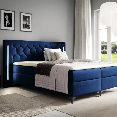 Hochbett ELIANE 200x220 mit LED-Beleuchtung – Dunkelblau + GRATIS Matratzenauflage