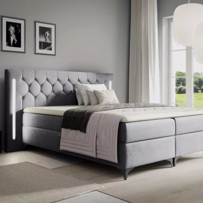 Hochbett ELIANE 200x220 mit LED-Beleuchtung – Grau + GRATIS Matratzenauflage
