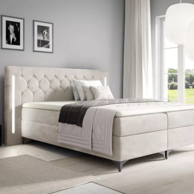 Hochbett ELIANE 180x220 mit LED-Beleuchtung – Beige + GRATIS Matratzenauflage
